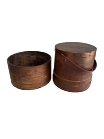 Antq Primitive Wood Firkin, Lidded Wooden Barrel