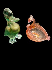 2pc Murano Italy Blown Glass Figurines Duck & Swan