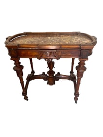 19C French Napoleon III Walnut & Marble Table