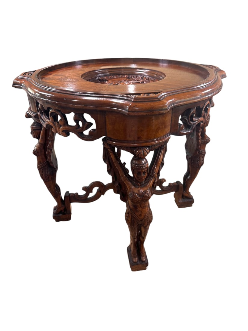 1910 Renaissance Revival Carved Wood Tea Table (1 of 20)