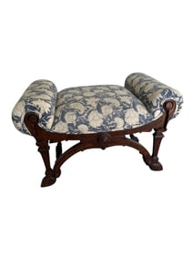 19C French Continental Walnut Bolstered Bench
