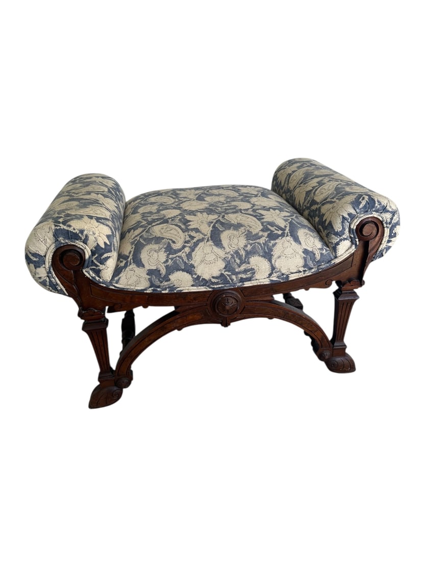 19C French Continental Walnut Bolstered Bench (1 of 15)