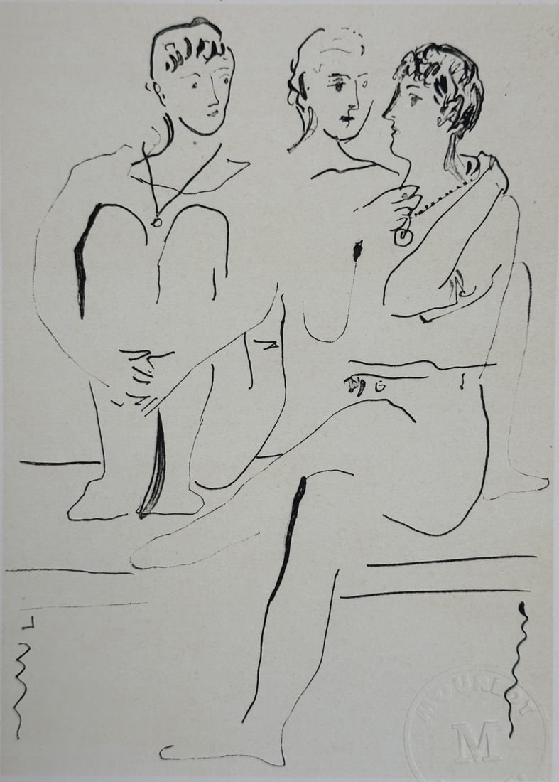 Pablo Picasso Litho "Trois Personnages" COA Stamp (1 of 8)