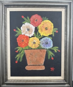 Clementine Hunter (1886-1988) Original "Zinnias"