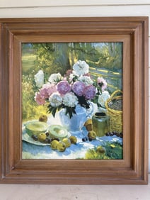 Don Ricks (Am 1929-1996) Original Oil Peonies