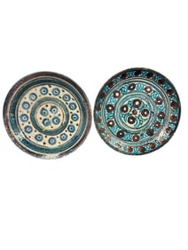 Pair Antique Asian Clay Dinner Bowls Plates