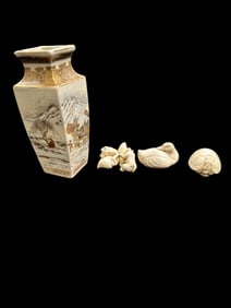 4pc Satsuma Potter Vase &