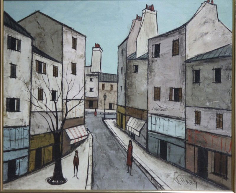 Antoine Villard Cubist Oil on Canvas: Antoine Villard (French, 1867-1934). Street scene painted in the cubist style. Signed Villard on lower right Attr. to Charles Levier. Frame measure 24.75" x 21" Dimensions: 23.5" x 19.75" Period: 19th