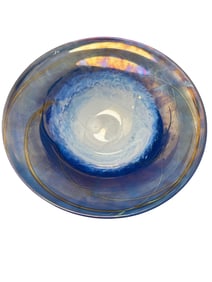 Iridescent Blue Hand Blown Art Glass Bowl