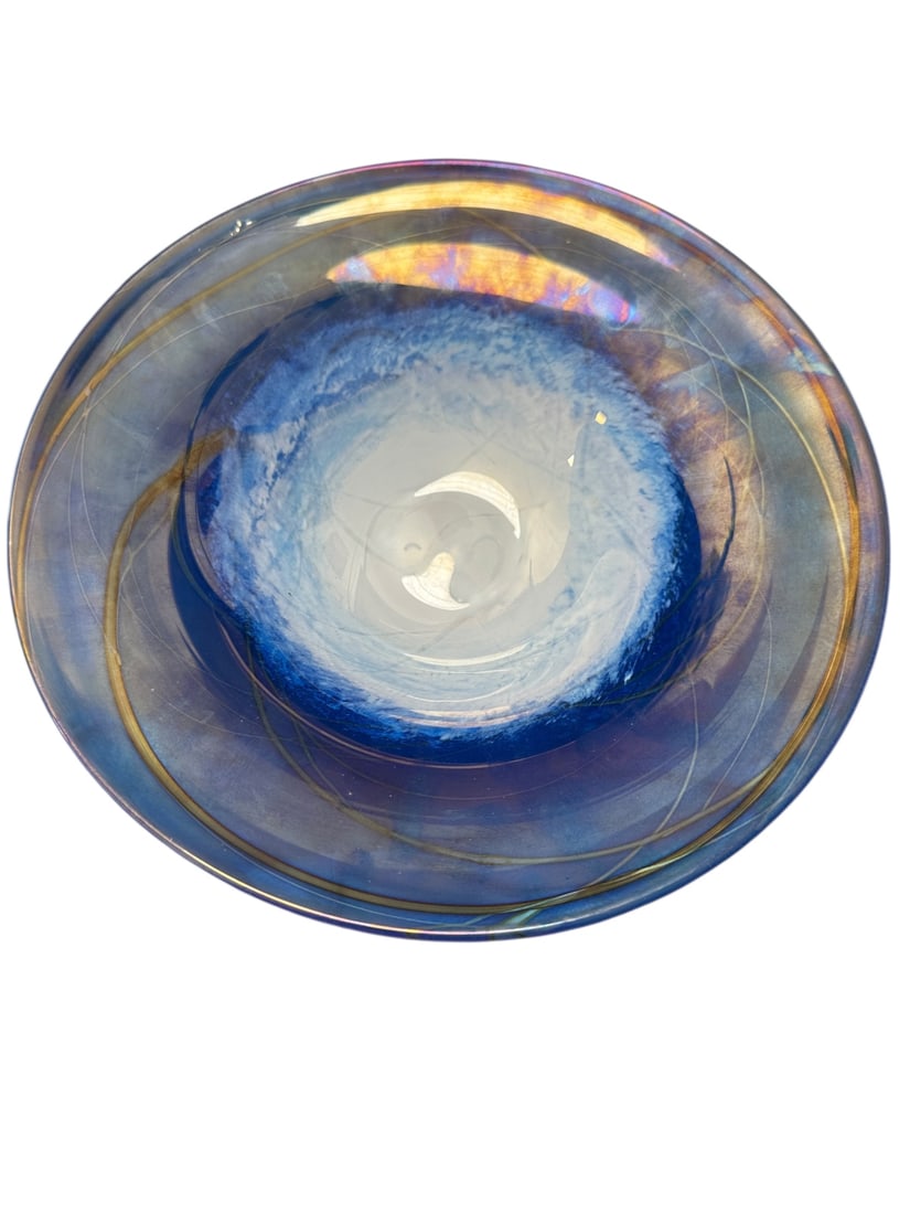 Iridescent Blue Hand Blown Art Glass Bowl (1 of 6)