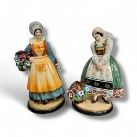 2pc Vntg Teodoro Sebelin Hand Painted Figurine