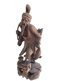 Antq Root Sculpture of Chinese Fisherman 1 Pc 36"
