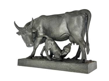 19C German Iron Sculpture of Cow and Calf