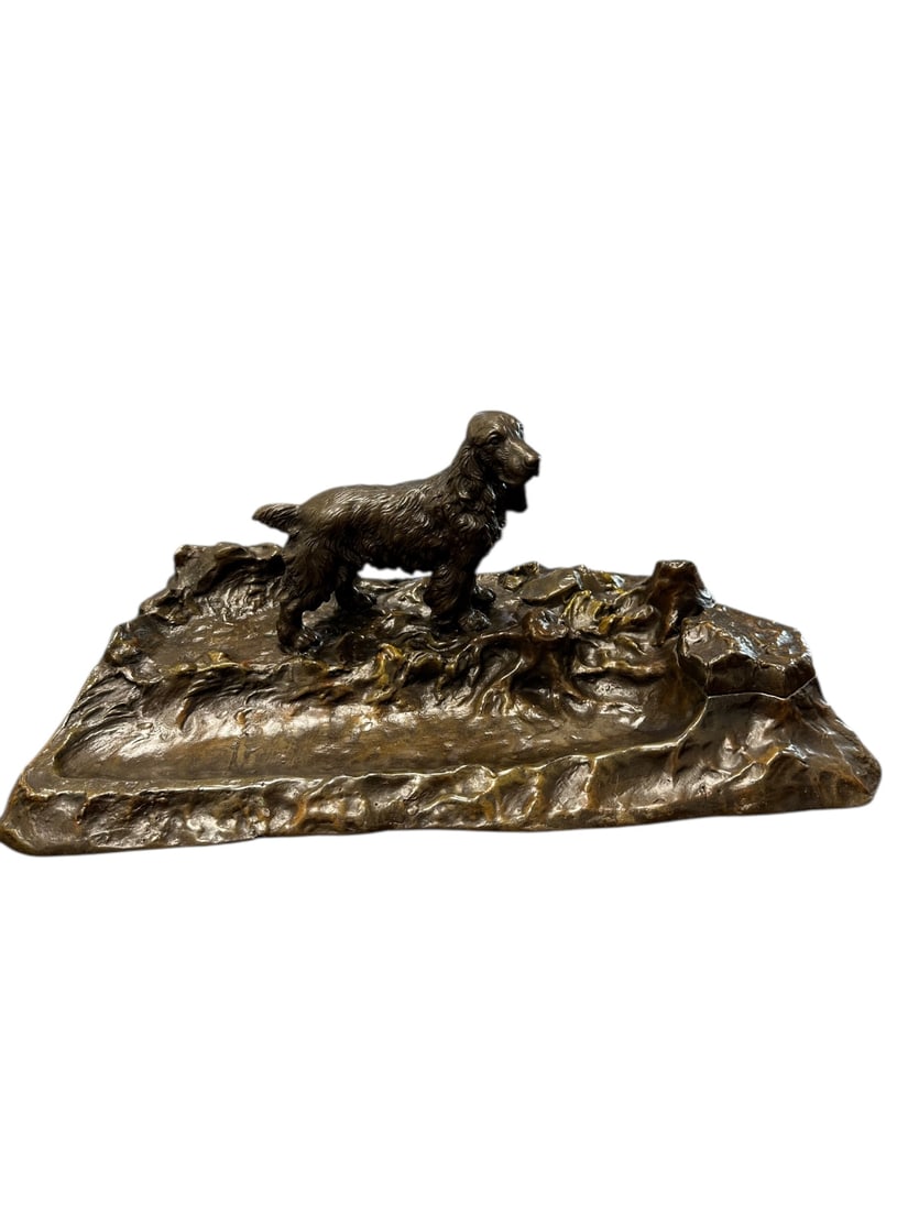 Bronze Inkwell with Hunting Dog Desk Accessory (1 of 8)