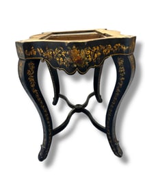 Antique Black Lacquer Night Table w Drawer