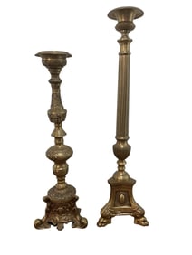 Antique 2pc Brass Altar Candlesticks