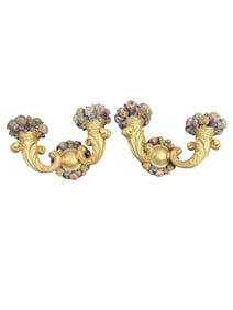 Pr Wood Gilt Wood Cornucopia Wall Candelabras