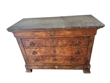 Antique 4 Drawer Burlwood Chest Marble Top