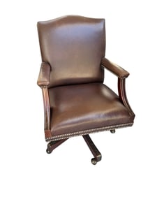 Brown Leather & Walnut Executive Desk Chair