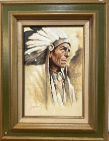 Harley Brown Watercolor Native American Chief
