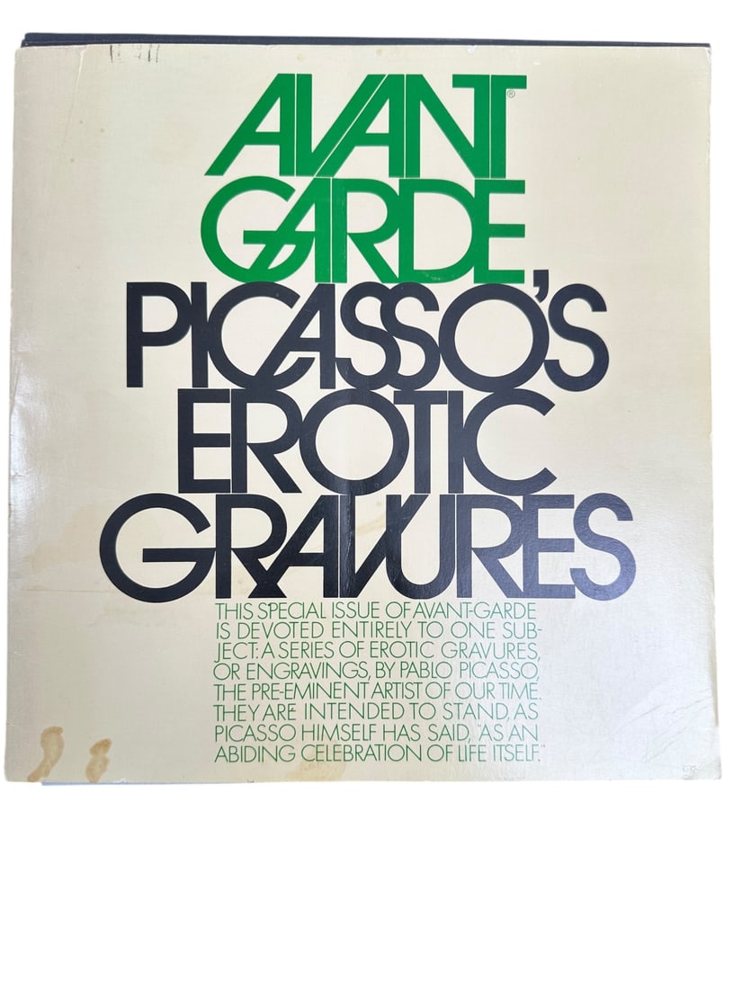 11pc Pablo Picasso Erotic Gravures Avant Garde: 11 Pieces by Pablo Picasso "Avant Garde Erotic Gravures" in special issue cover. Each gravure is dated in stone and signed in white crayon Picasso. Certificate of Authenticity. Nude photo of woman wit