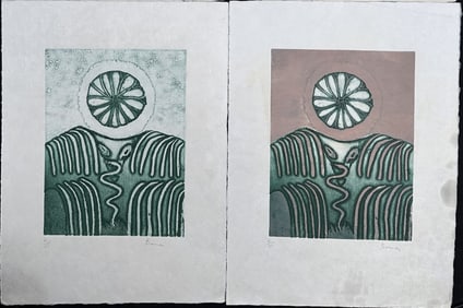 2pc Bona de Mandiargues (1926-2000) Aquatint