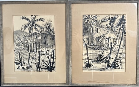 2pc Paula Brown Wash Drawings St. John