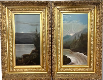 2pc Hudson River Valley Paintings on Canvas & Bd