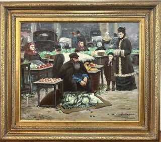 K. Dawson (Daluson/Dallson) Oil on Canvas Market
