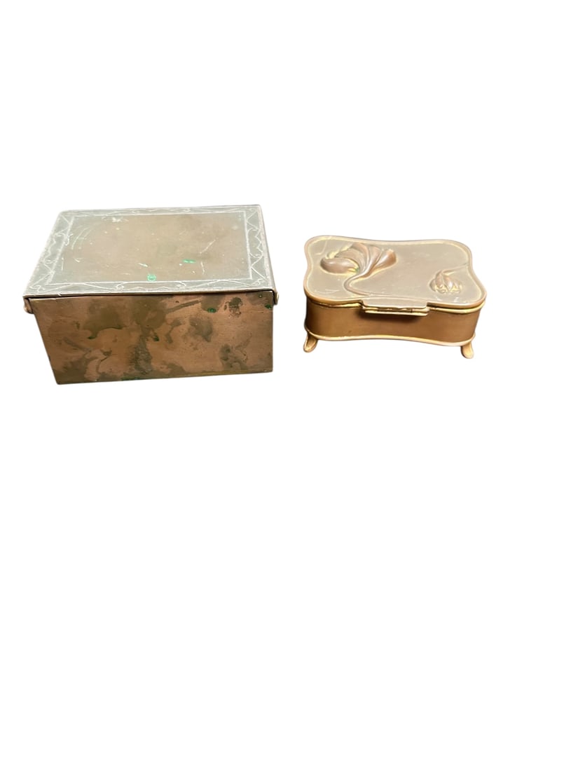 2pc Bronze Art Nouveau Hinged Lidded Boxes - 10