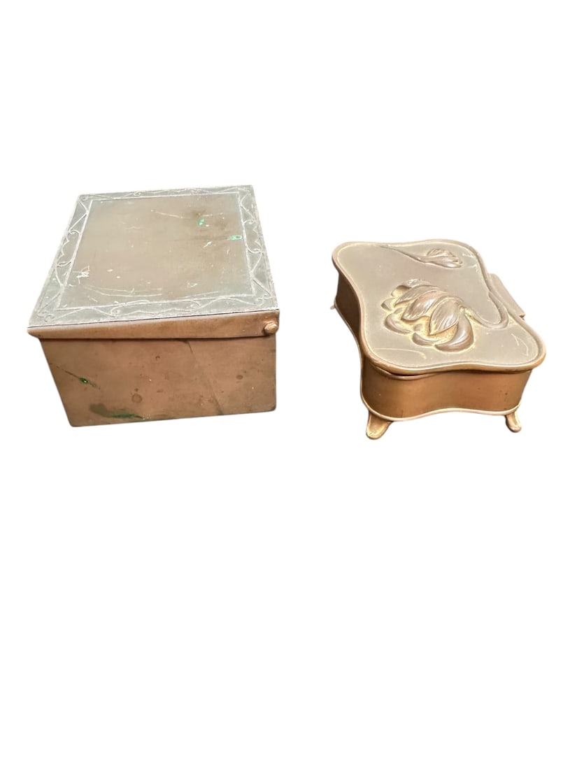2pc Bronze Art Nouveau Hinged Lidded Boxes - 11