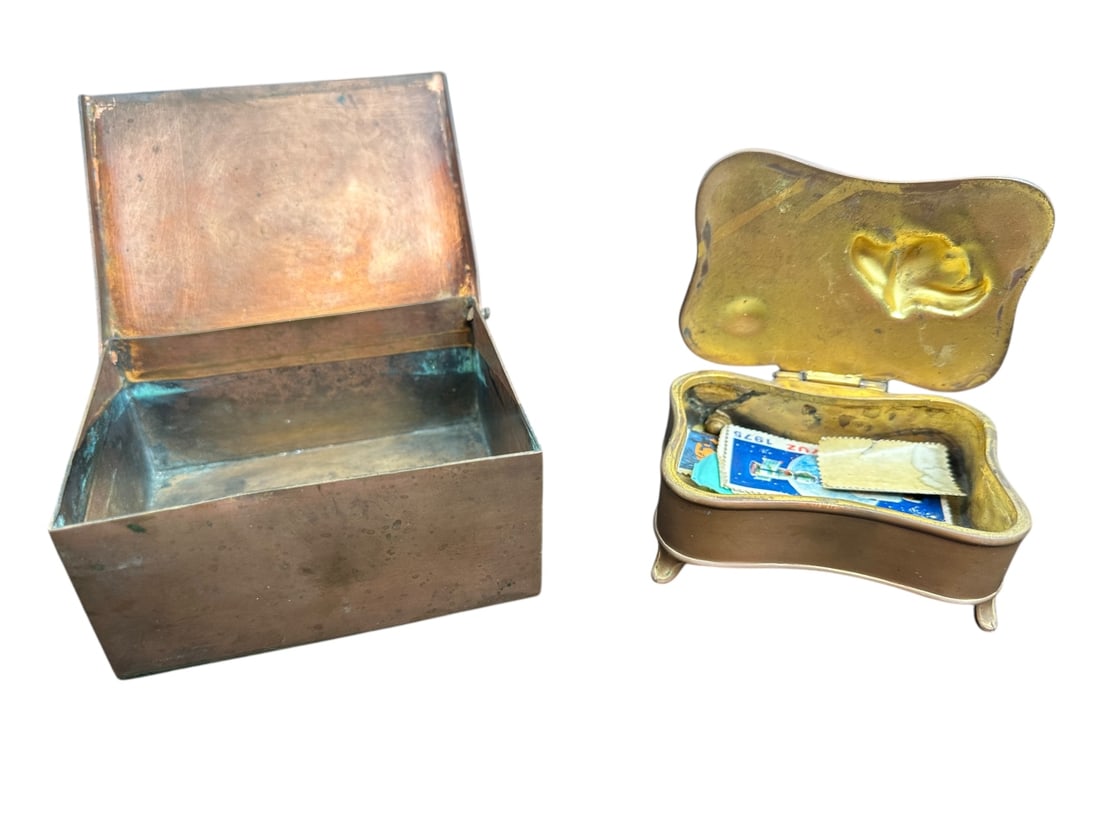 2pc Bronze Art Nouveau Hinged Lidded Boxes - 2