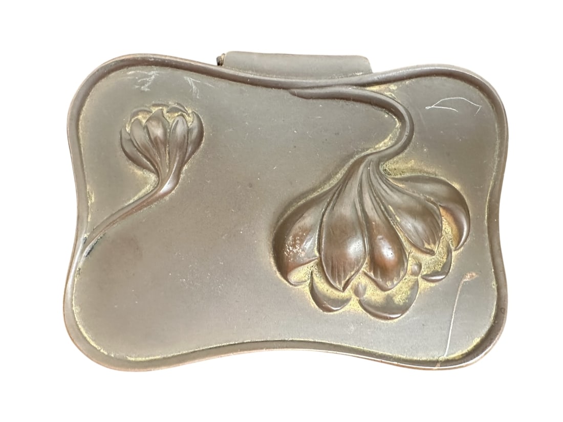 2pc Bronze Art Nouveau Hinged Lidded Boxes - 6