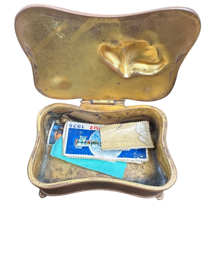 2pc Bronze Art Nouveau Hinged Lidded Boxes - 7