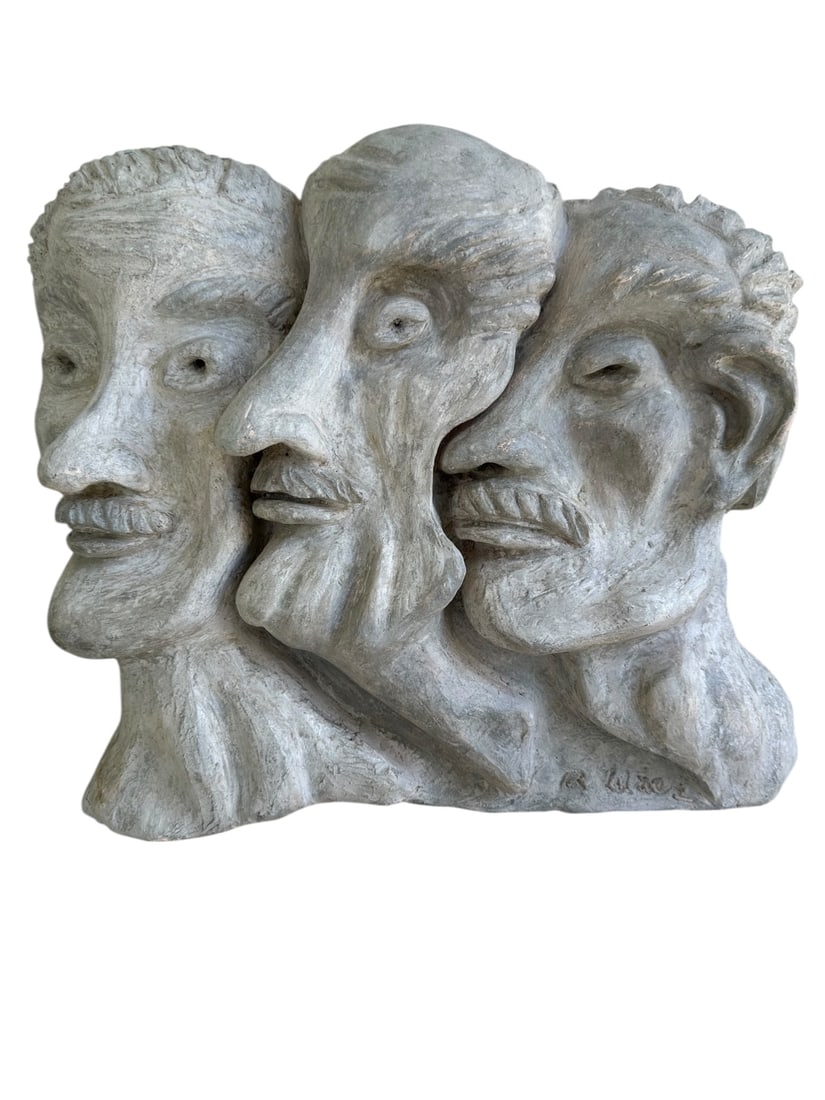 Alice Lumer (American 1920-2012) 3 Males: Alice Lumer (American 1920-2012) 3 Male Heads clay sculpture. Signed. Excellent condition. Measures 4" x 18" x 15".