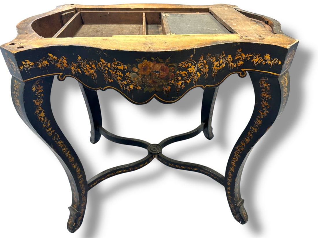 Antique Black Lacquer Night Table w Drawer - 3