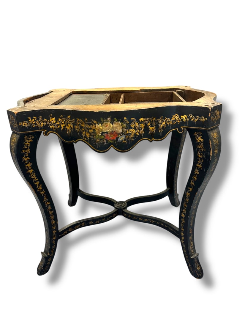 Antique Black Lacquer Night Table w Drawer - 4