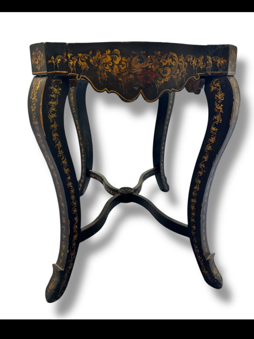 Antique Black Lacquer Night Table w Drawer - 7