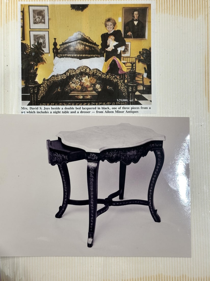 Antique Black Lacquer Night Table w Drawer - 9