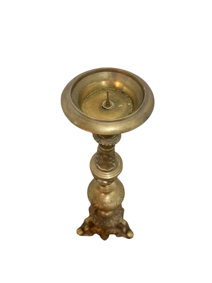 Antique 2pc Brass Altar Candlesticks - 3