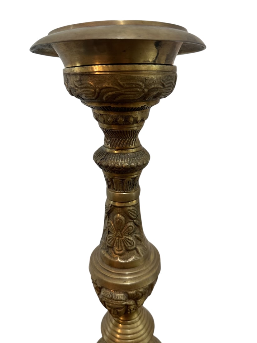 Antique 2pc Brass Altar Candlesticks - 4