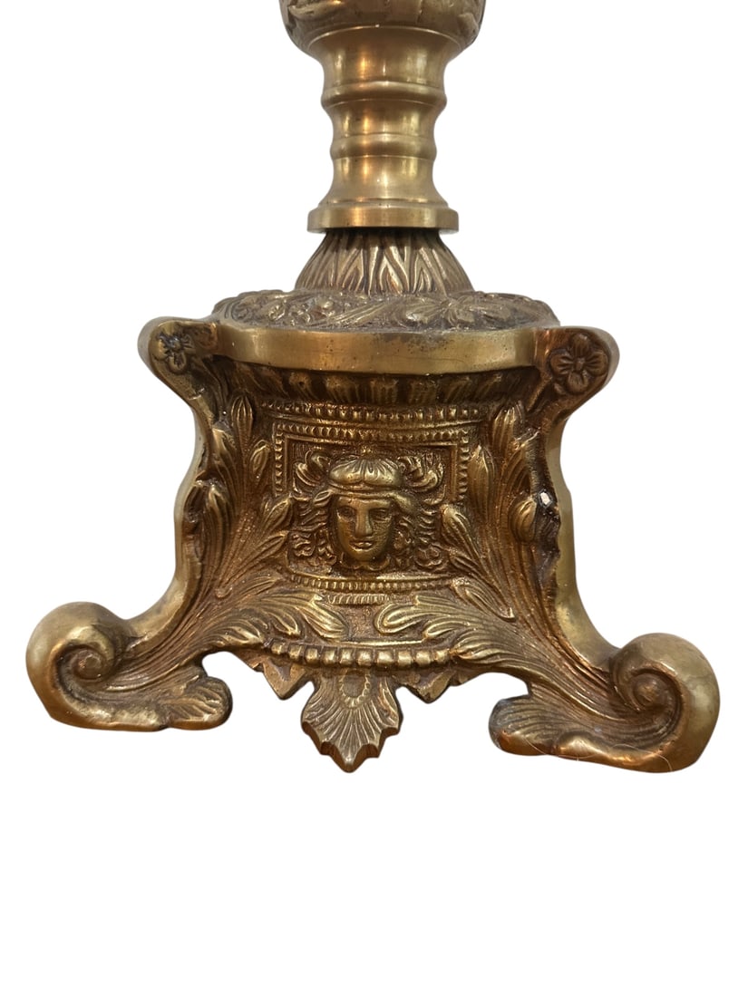 Antique 2pc Brass Altar Candlesticks - 7
