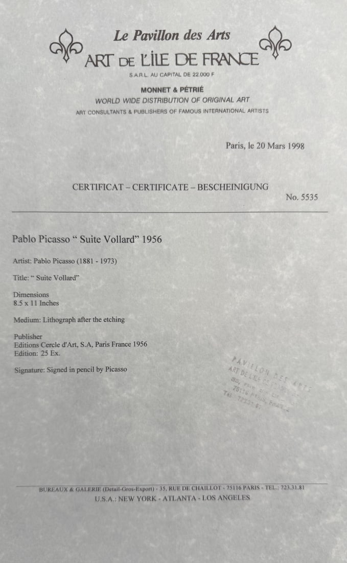 Pablo Picasso "Coupling I" Lithograph COA - 3