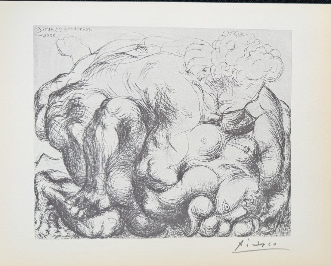 Pablo Picasso "L'Etreinte III" Lithograph COA: Pablo Picasso original lithograph after etching. Titled "L'Etreinte III", aka "The Embrace III", from "Suite Vollard" series. Signed in pencil lower right. Certificate of Authenticity. Excellent