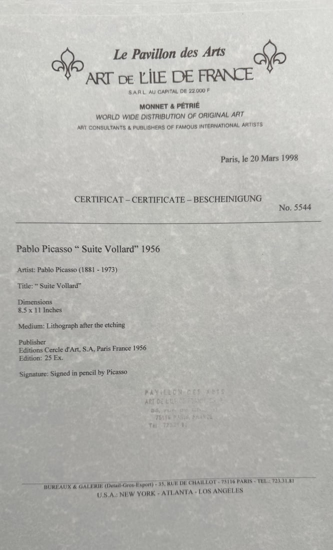 Pablo Picasso "At The Bath" Litho COA - 4