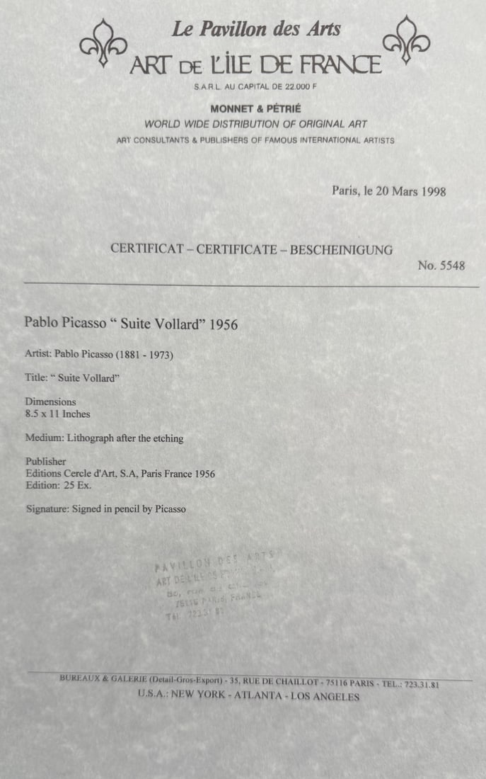 Pablo Picasso "Two Catalan Drinkers" Litho COA - 4