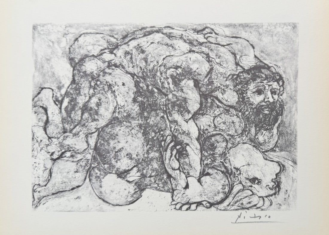 Pablo Picasso "Couple Faisant l'Amour" Litho COA: Pablo Picasso original lithograph after etching. Titled "Couple Faisant l'Amour", aka "Couple Making Love", from "Suite Vollard" series. Signed in pencil lower right. Certificate of Authenticity.