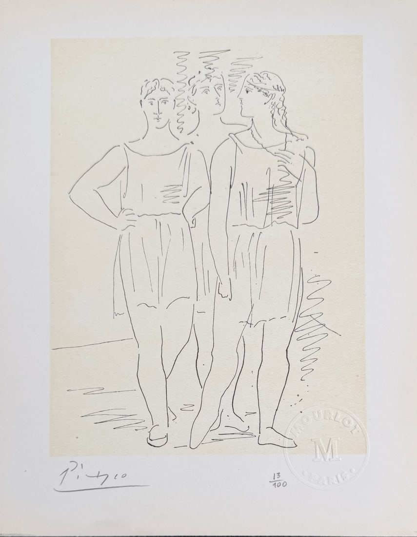 Pablo Picasso "Grace and Movement" Litho COA: Pablo Picasso original lithograph. Titled "Grace and Movement III" ("Grace e Mouvement III"), from "Picasso Dessins" series. Signed in pencil lower left. Embossed seal from Mourlot Paris. Numbered 13/