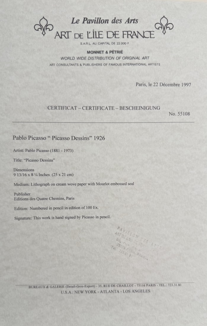 Pablo Picasso "Danseur et Danseuse" Litho COA - 5