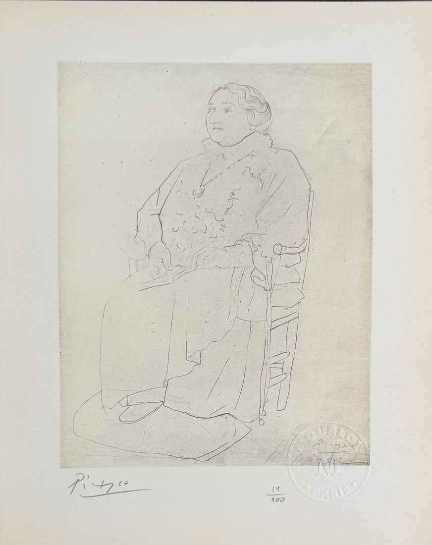 Pablo Picasso "Homme Assis" Original Litho COA: Pablo Picasso original lithograph. Titled "Homme Assis" or "Man Sitting", from "Picasso Dessins" series. Signed in pencil lower left. Embossed seal from Mourlot Paris. Numbered 14/100 in pencil. On